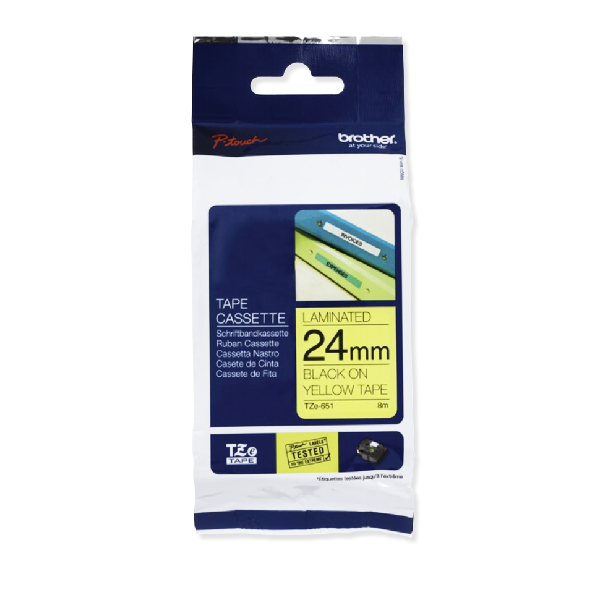 BROTHER LAMINATED TAPE 24 MM.FOR PT-1650 ,2300,2700  (BLACK/YELLOW)