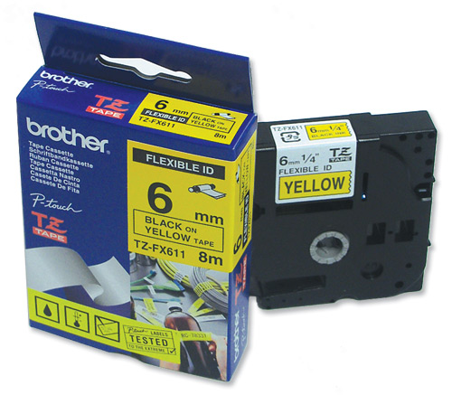 BROTHER 6 MM.LAMINATED TAPE FOR PT1650/2 300/9200DX  (BLACK/YELLOW)